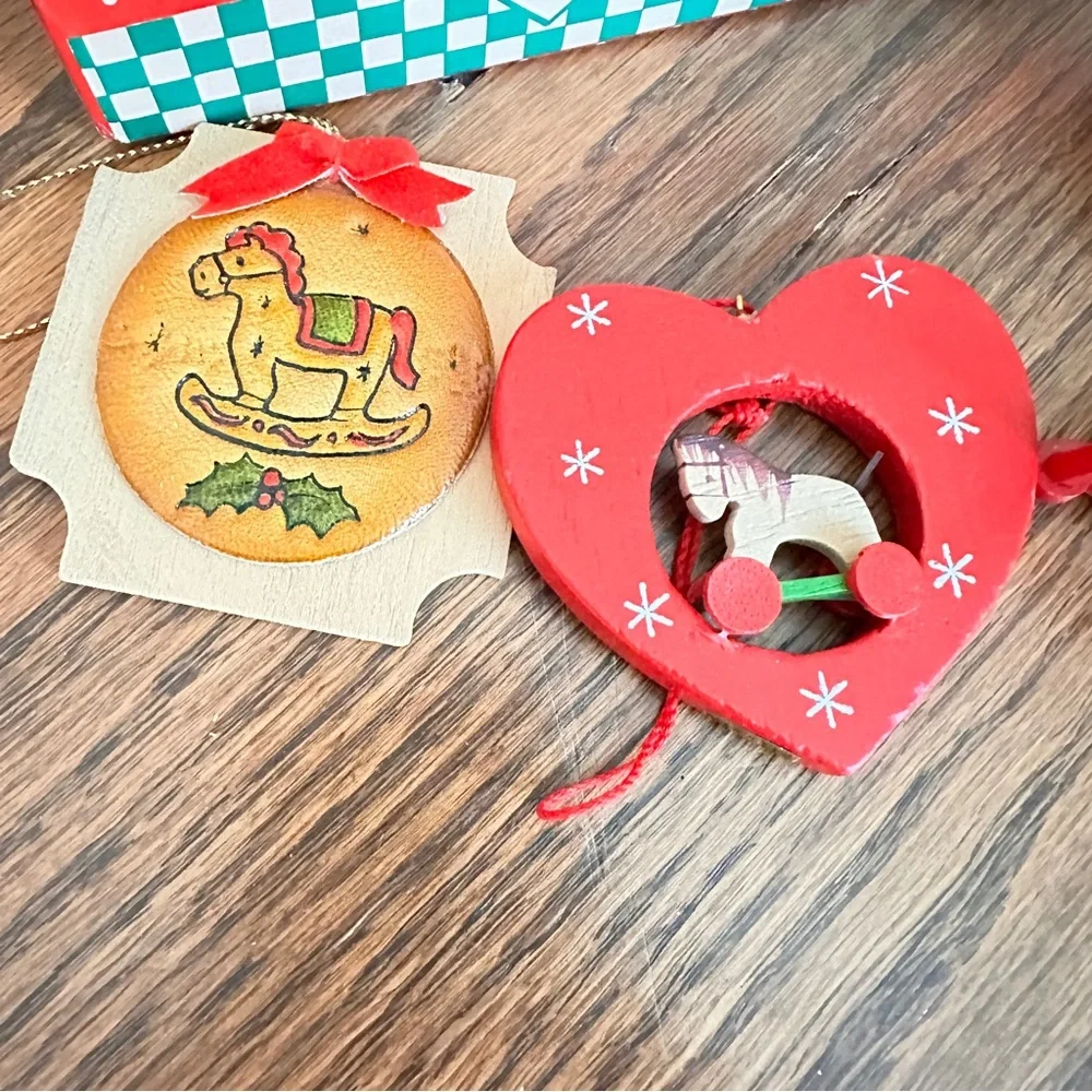 Vintage Rocking Horse Christmas Ornament Set & Pencil box